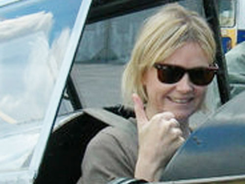 Amanda Stroud gives thums-up from Chipmunk cockpit
