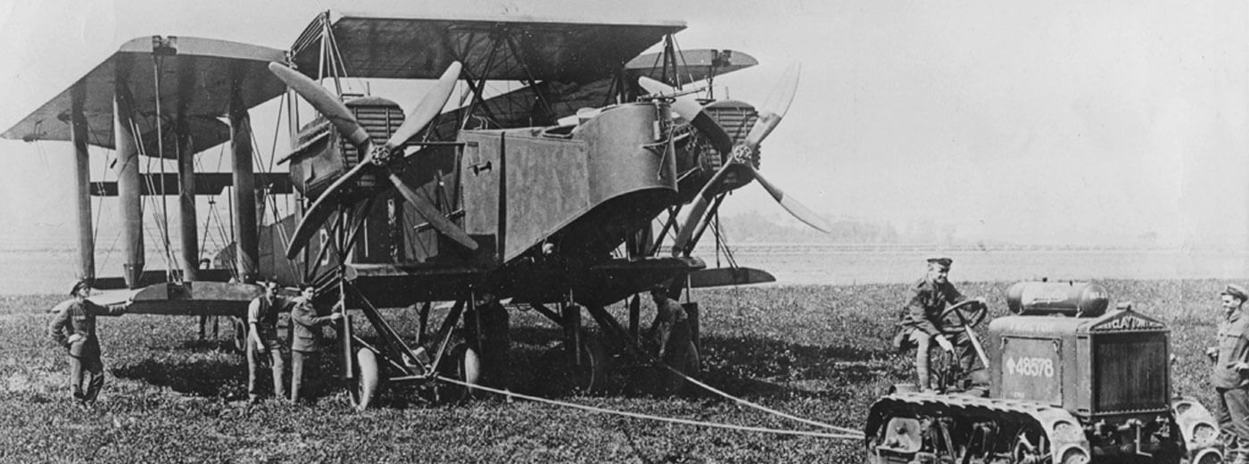 WW1 biplane being towed with wings folded