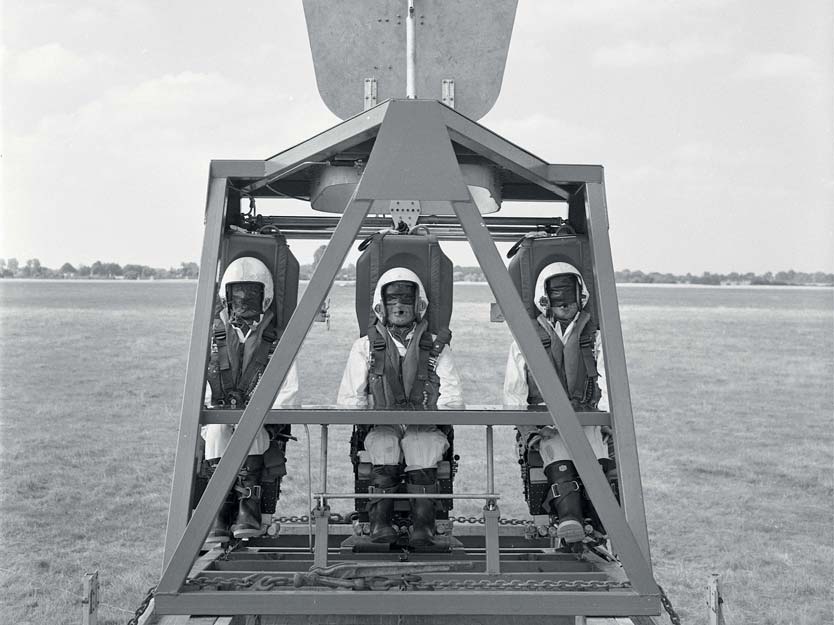 Three seats, one escape hatch: an RAF V-bomber rear-crew ejection test rig